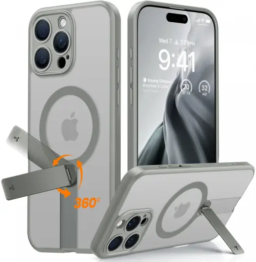TORRAS Pstand Spin Apple iPhone 16 Pro Max Hoesje MagSafe 360° Kickstand Zwart afbeelding 8