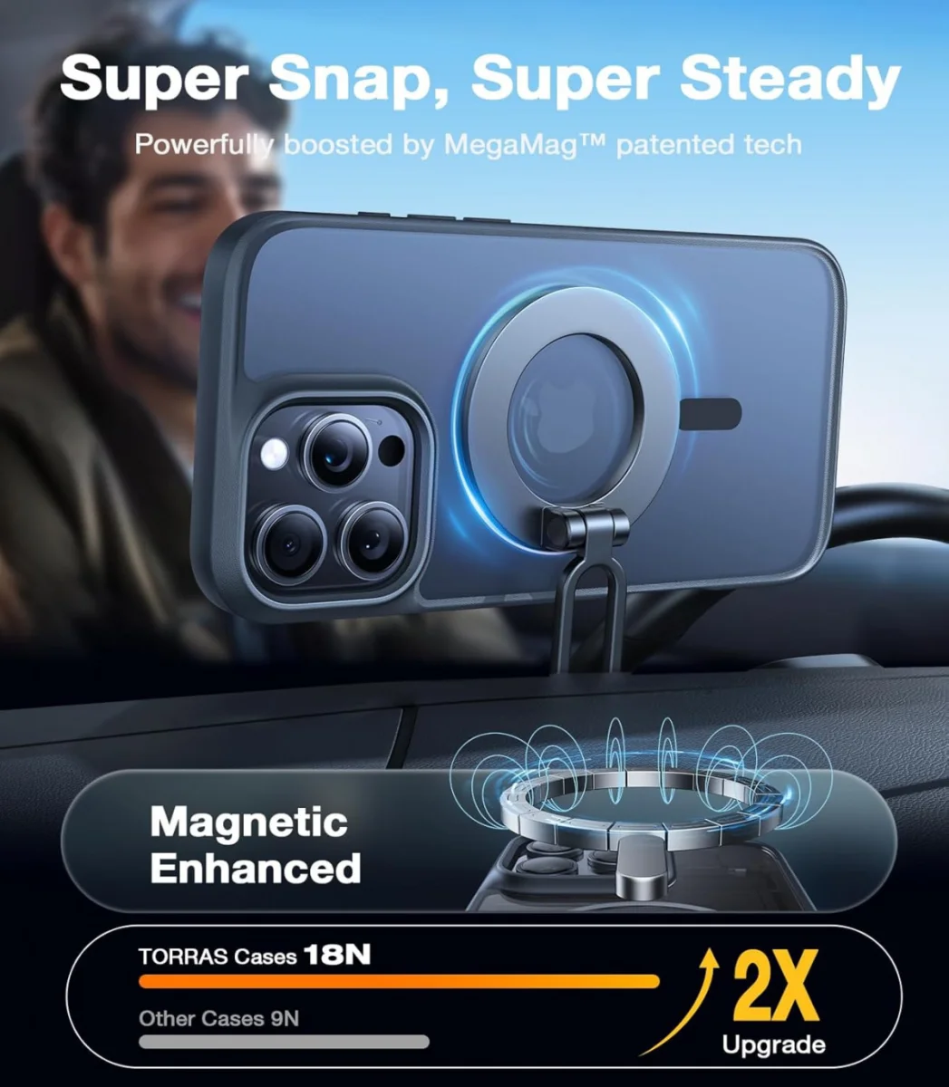 TORRAS Guardian Magnetic Apple iPhone 16 Pro Hoesje met MagSafe Zwart afbeelding 7