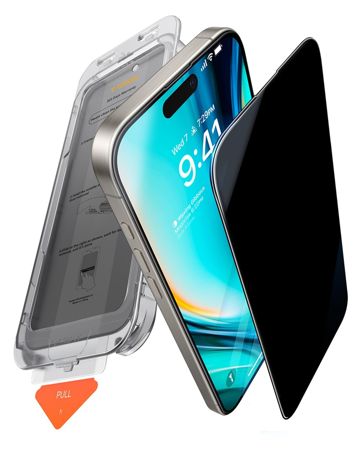 TORRAS Install Master iPhone 16 Privacy Glass Screen Protector afbeelding 1