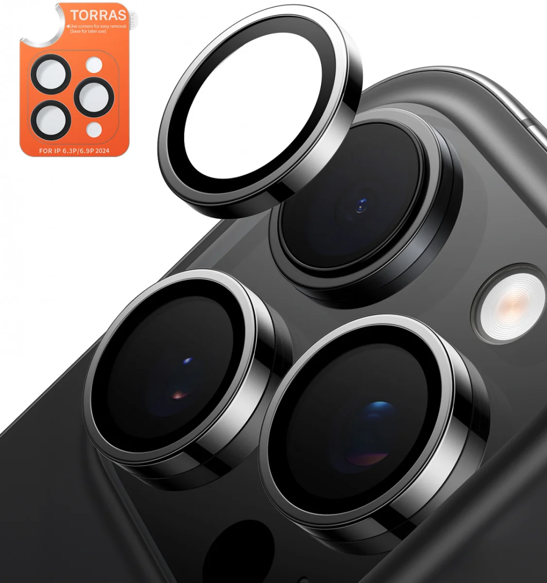 TORRAS LensGuard iPhone 16 Pro / 16 Pro Max Camera Protector Zwart afbeelding 1