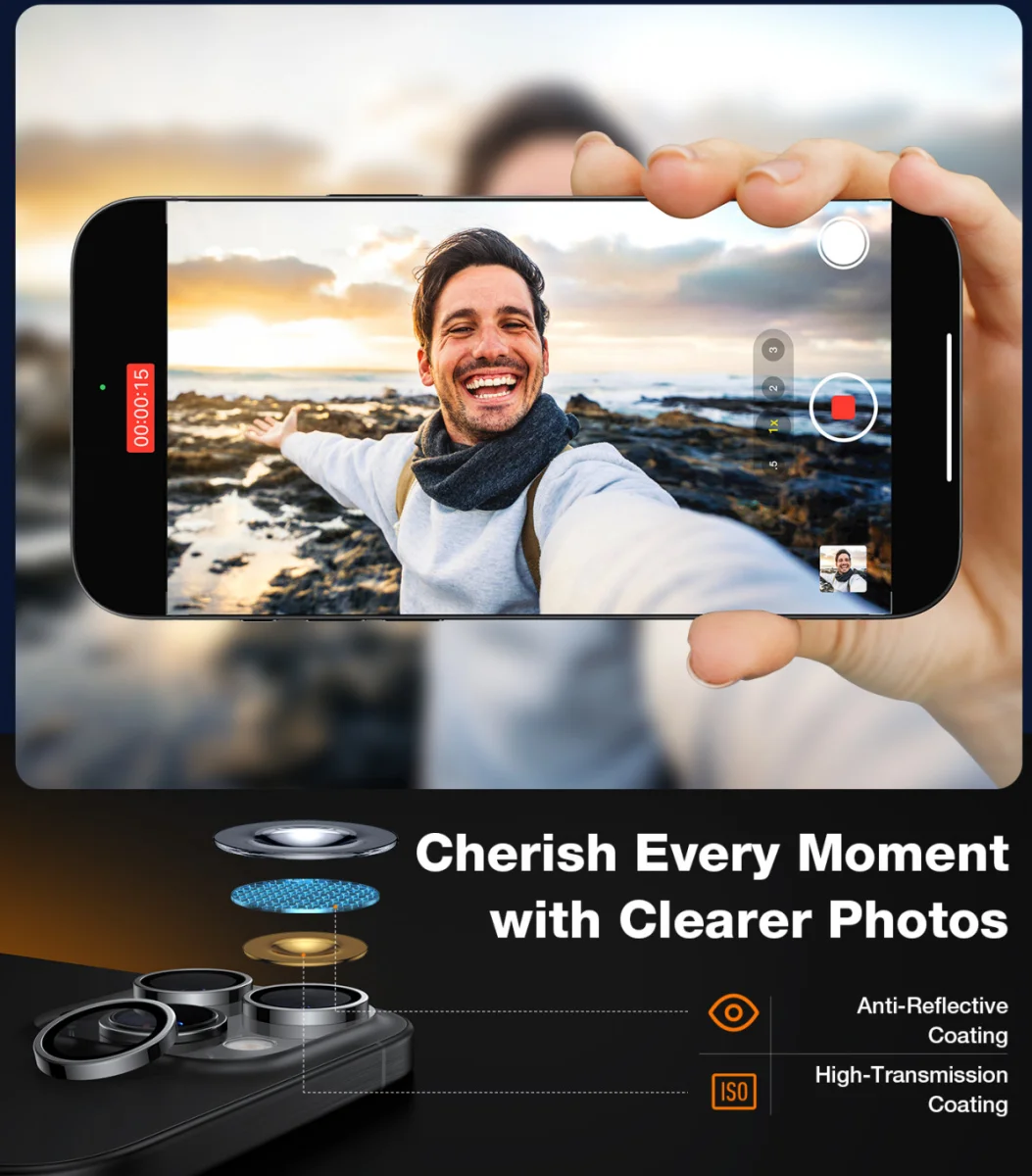 TORRAS LensGuard iPhone 16 Pro / 16 Pro Max Camera Protector Zwart afbeelding 5