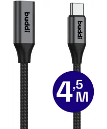 Buddi Flex USB-C Female naar USB-C Male Verlengkabel 60W 4,5M Zwart