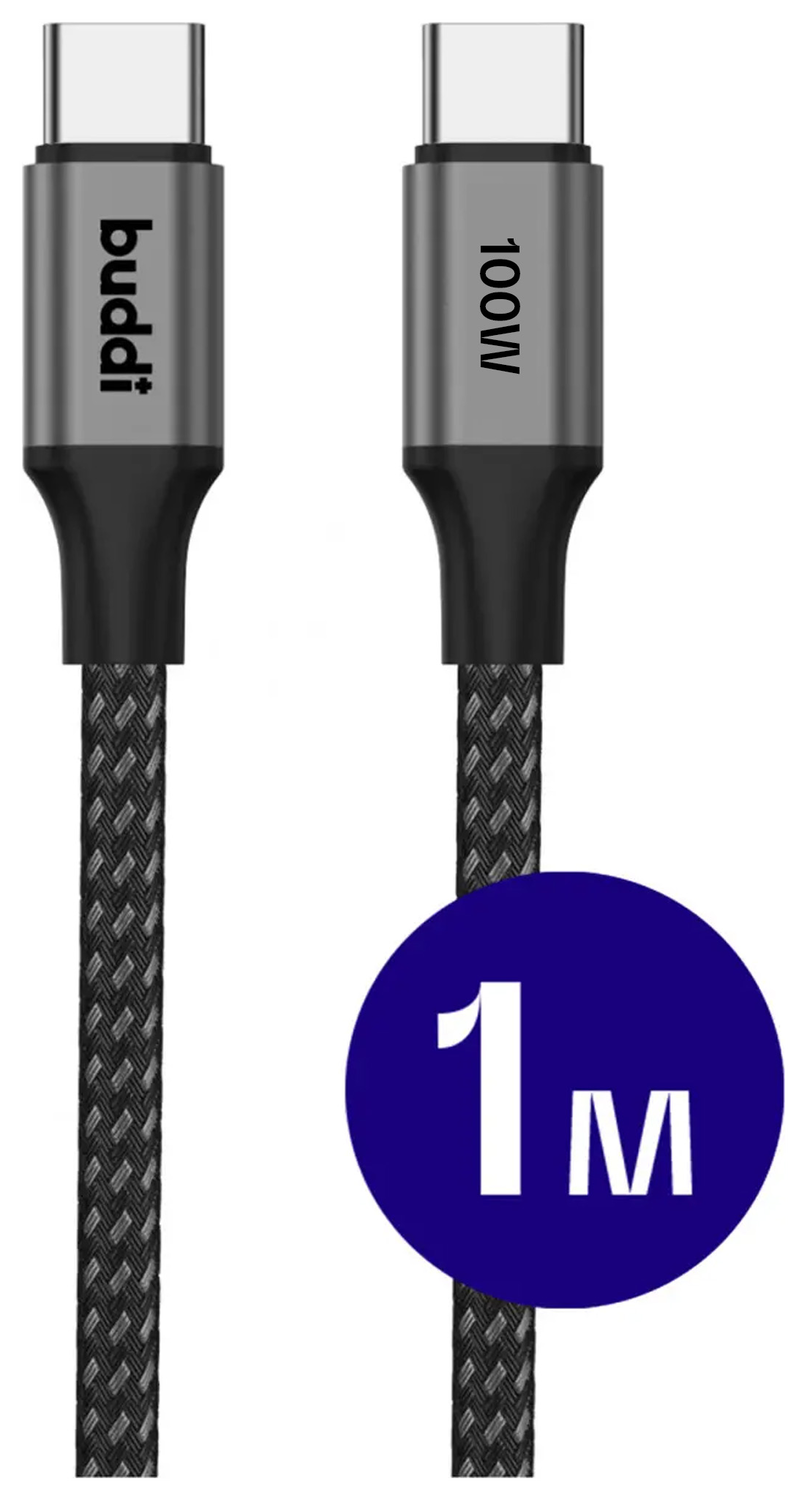 Buddi Flex USB-C naar USB-C Kabel 100W Super Fast Charge 1M Zwart afbeelding 1