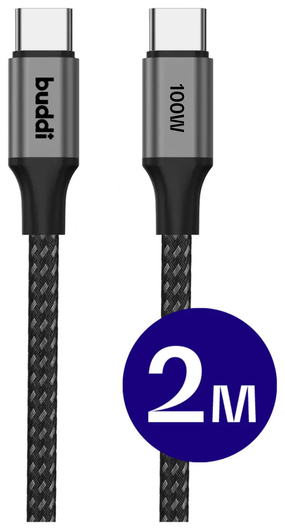 Buddi Flex USB-C naar USB-C Kabel 100W Super Fast Charge 2M Zwart afbeelding 1