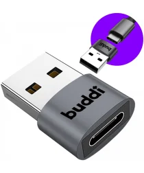 Buddi Ease USB-C naar USB-A 480 Mbps Adapter Koppelstuk Grijs