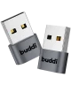 Buddi Ease USB-C naar USB-A 480 Mbps Adapter Koppelstuk Grijs