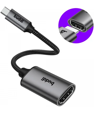 Buddi Ease USB-C naar HDNMI USB 3.1 4K@60Hz Adapter 20CM Grijs Kabels