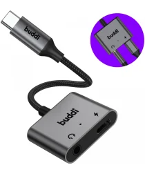 Buddi Ease USB-C en 3.5mm Jack naar USB-C Adapter 60W PD / DAC Chip Grijs