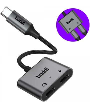 Buddi Ease USB-C naar USB-C en USB-C Adapter Splitter Grijs Kabels