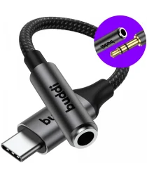 Buddi Ease 3.5mm Headset Jack Aux naar USB-C Adapter met DAC Chip Zwart afbeelding