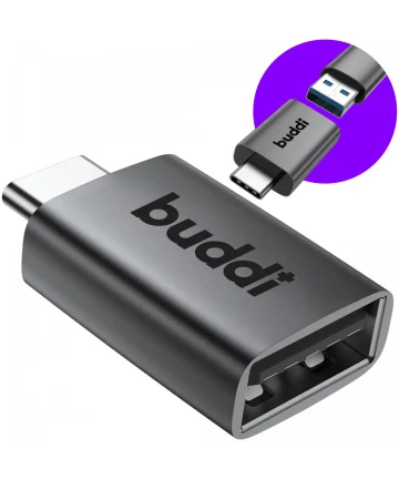 Buddi Ease USB-A naar USB-C Adapter Koppelstuk USB 3.0 Grijs Kabels