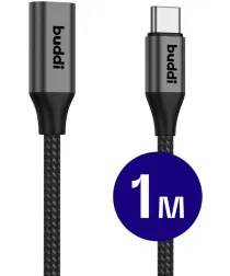 Buddi Flex USB-C Female naar USB-C Male Verlengkabel 60W 1M Zwart