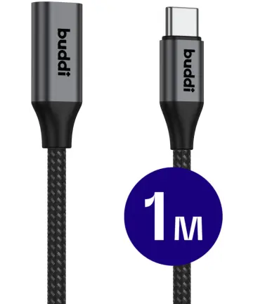 Buddi Flex USB-C Female naar USB-C Male Verlengkabel 60W 1M Zwart Kabels