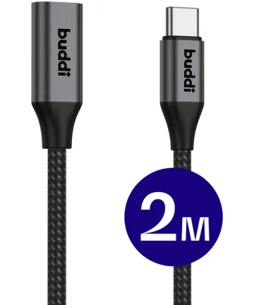 Buddi Flex USB-C Female naar USB-C Male Verlengkabel 60W 2M Zwart Kabels