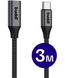 Buddi Flex USB-C Female naar USB-C Male Verlengkabel 60W 3M Zwart