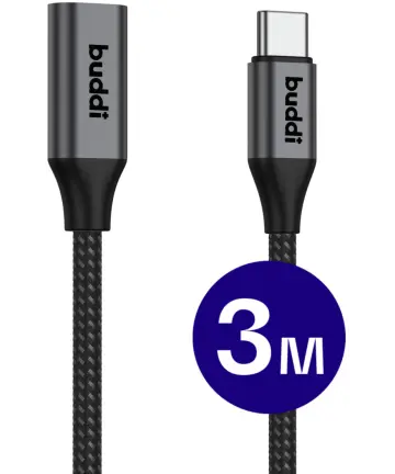 Buddi Flex USB-C Female naar USB-C Male Verlengkabel 60W 3M Zwart Kabels