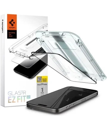 Spigen EZ Fit GLAS.tR iPhone 15 Pro Max Screen Protector Zwart (1-Pack) Screen Protectors