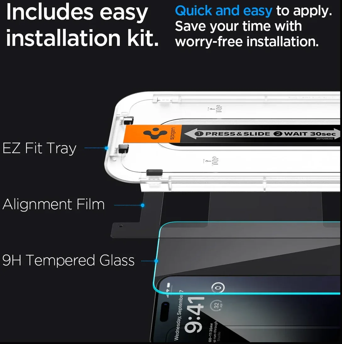 Spigen EZ Fit GLAS.tR Apple iPhone 15 Pro Screen Protector Transparant 1-Pack afbeelding 3