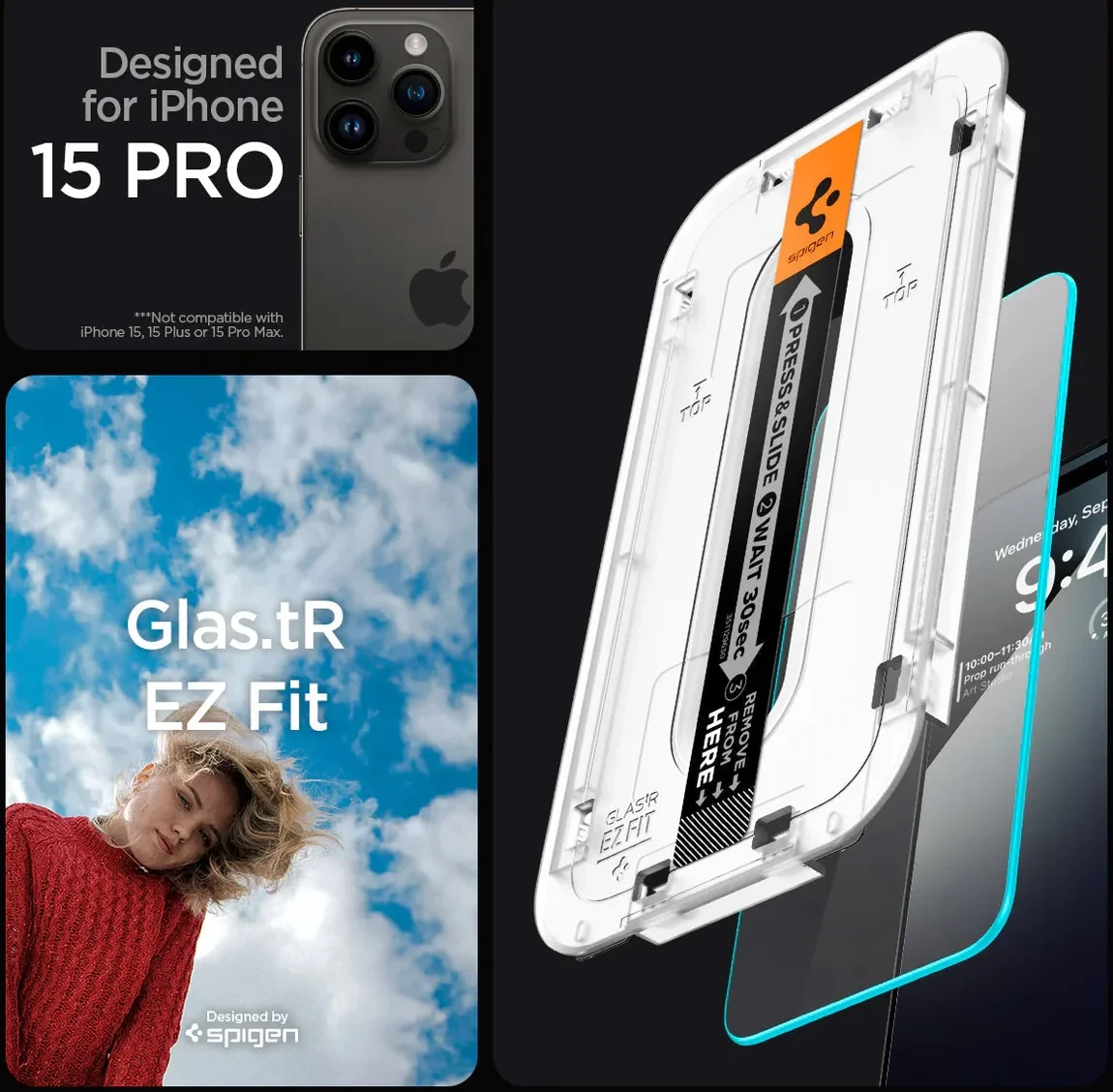 Spigen EZ Fit GLAS.tR Apple iPhone 15 Pro Screen Protector Transparant 1-Pack afbeelding 5