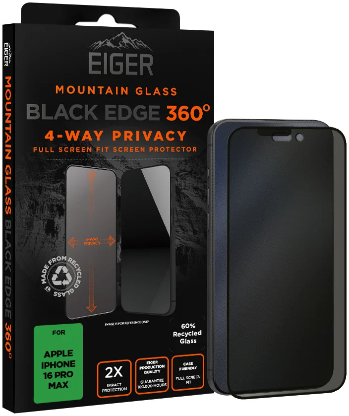 Eiger Mountain Black 360° Privacy Apple iPhone 16 Pro Max Screen Protector afbeelding 1