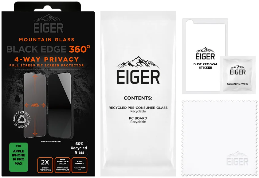 Eiger Mountain Black 360° Privacy Apple iPhone 16 Pro Max Screen Protector afbeelding 4