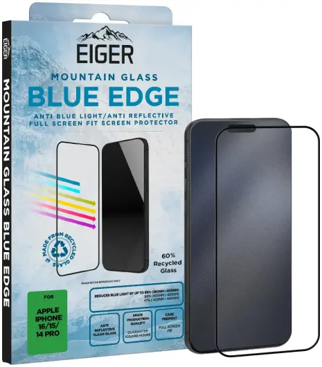 Eiger Mountain Blue Edge iPhone 16/15/14 Pro Screen Protector Anti-Blue Light afbeelding 1