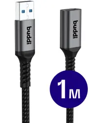 Buddi Flex USB-A Female naar USB-A Male Verlengkabel USB 3.0 1M Zwart