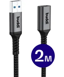 Buddi Flex USB-A Female naar USB-A Male Verlengkabel USB 3.0 2M Zwart