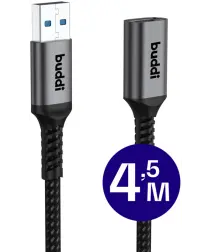 Buddi Flex USB-A Female naar USB-A Male verlengkabel USB 3.0 4,5M Zwart