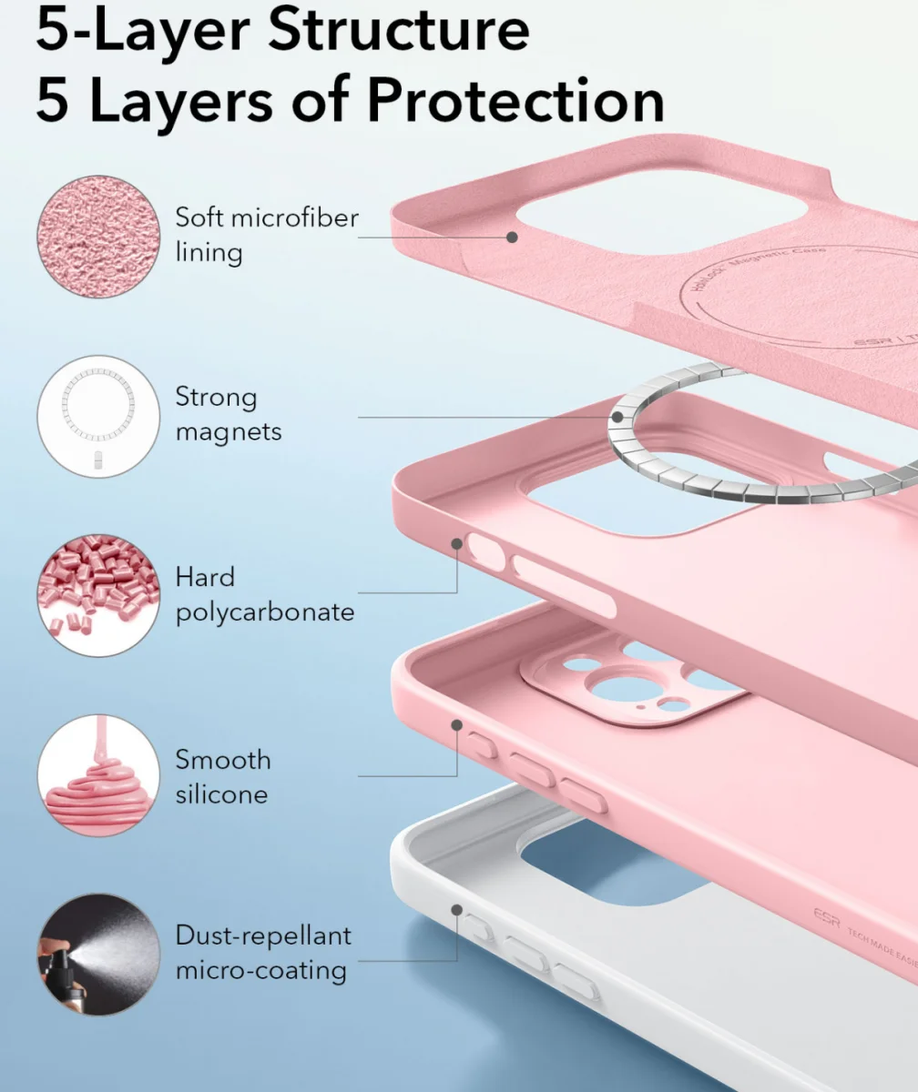 ESR Cloud Soft HaloLock Apple iPhone 16 Pro Hoesje MagSafe Roze afbeelding 6