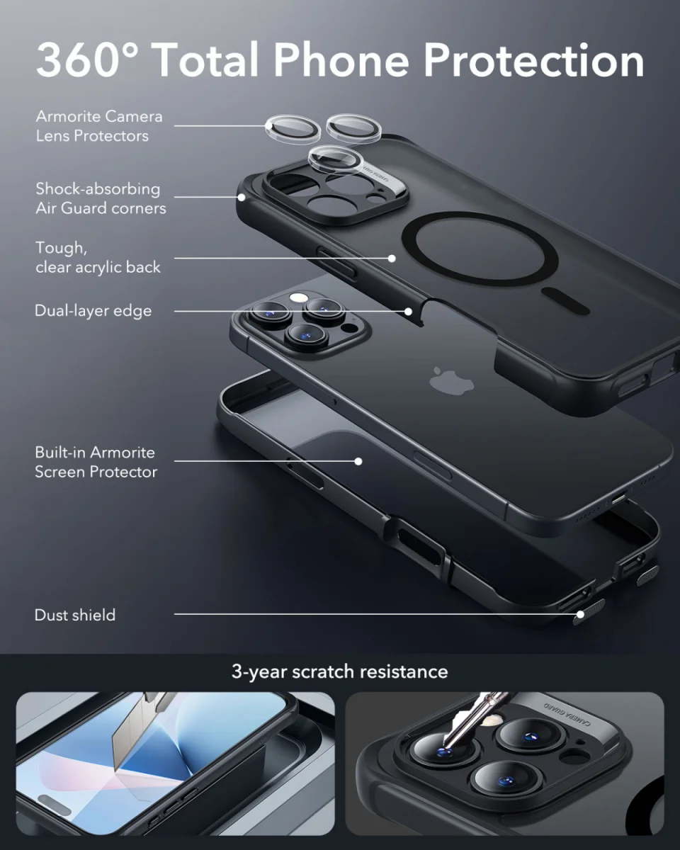 ESR Armor Tough Apple iPhone 16 Pro Max Hoesje MagSafe Frosted Zwart afbeelding 2