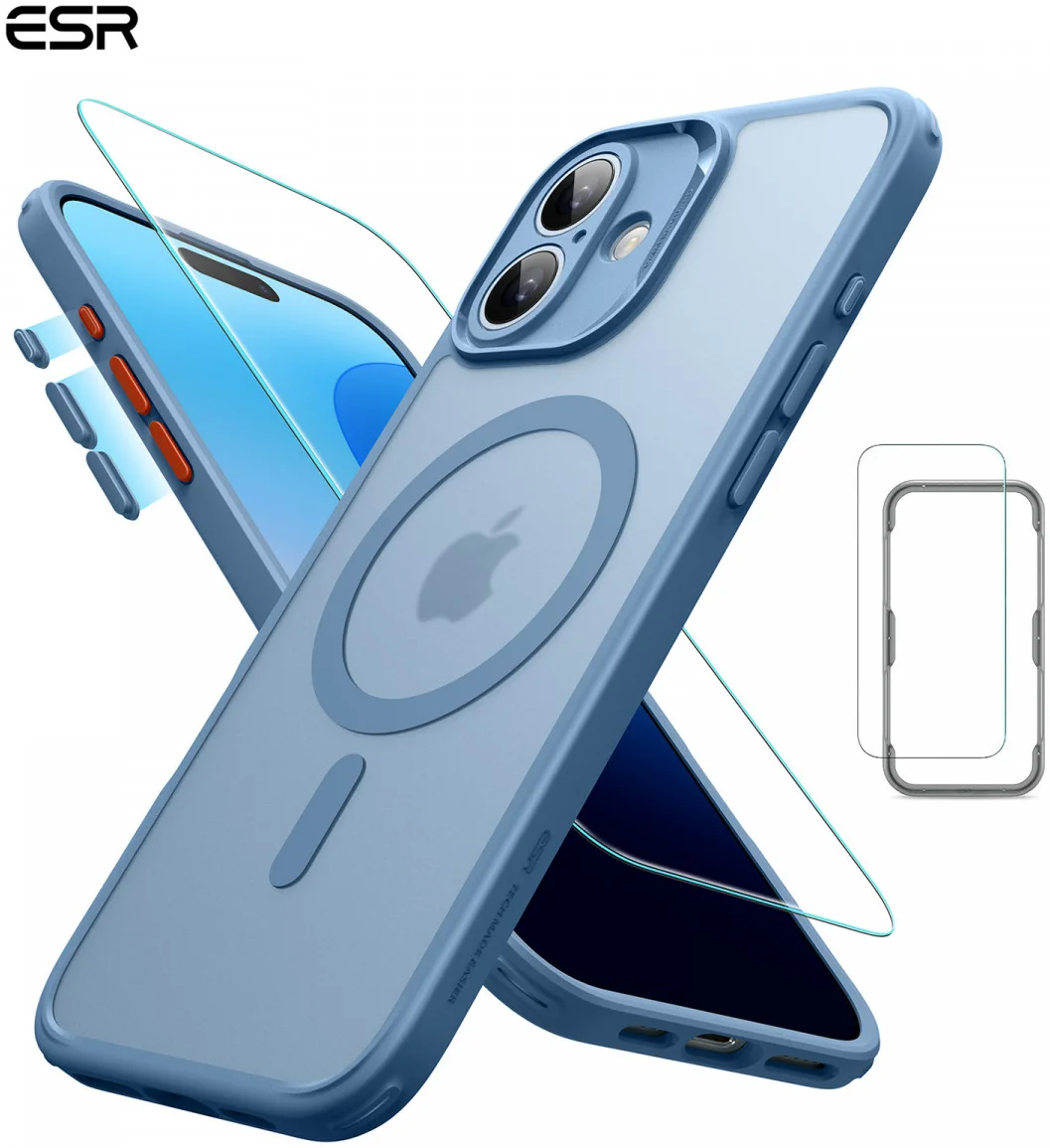 ESR Classic Pro Apple iPhone 16 Hoesje MagSafe + Tempered Glass Frosted Blauw afbeelding 1