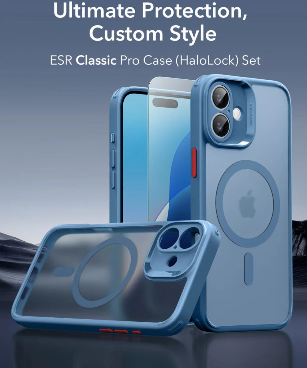 ESR Classic Pro Apple iPhone 16 Hoesje MagSafe + Tempered Glass Frosted Blauw afbeelding 2