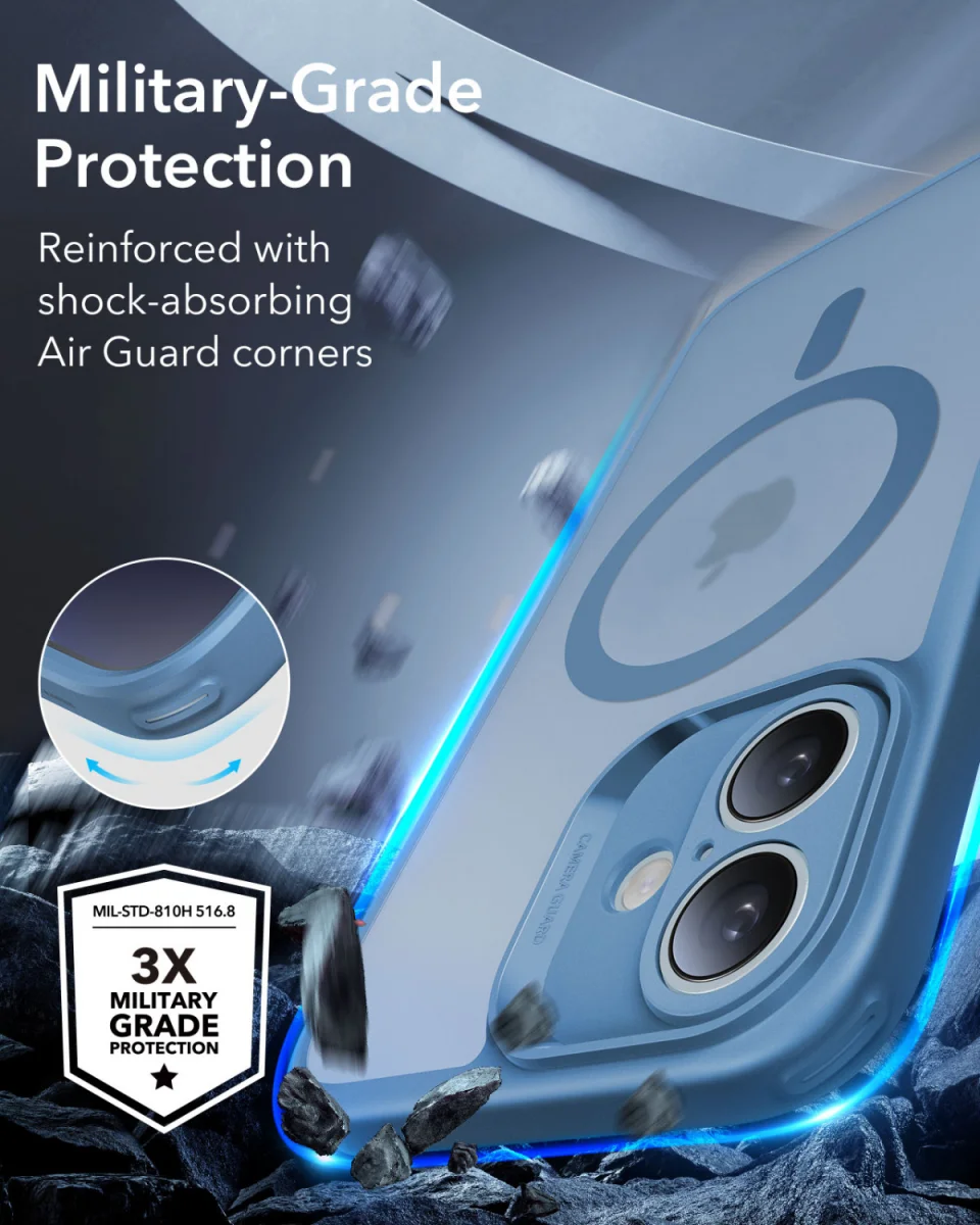 ESR Classic Pro Apple iPhone 16 Hoesje MagSafe + Tempered Glass Frosted Blauw afbeelding 3