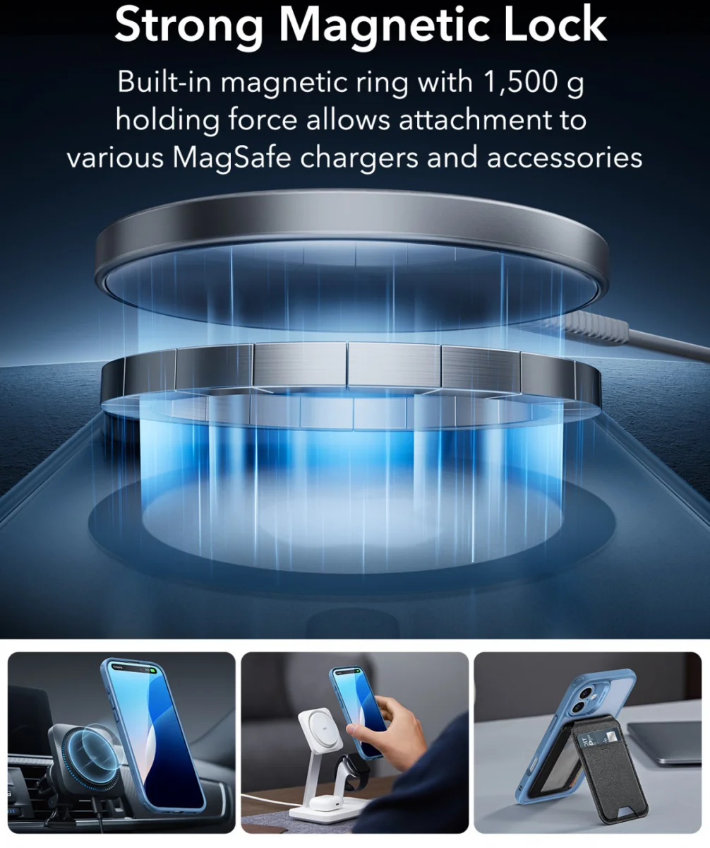 ESR Classic Pro Apple iPhone 16 Hoesje MagSafe + Tempered Glass Frosted Blauw afbeelding 7