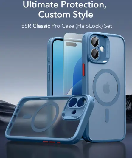 ESR Classic Pro Apple iPhone 16 Hoesje MagSafe + Tempered Glass Frosted Blauw afbeelding 2
