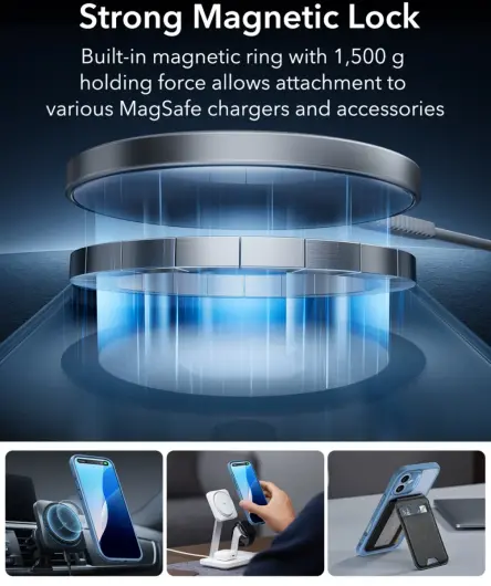 ESR Classic Pro Apple iPhone 16 Hoesje MagSafe + Tempered Glass Frosted Blauw afbeelding 7