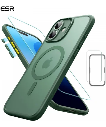 ESR Classic Pro Apple iPhone 16 Hoesje MagSafe + Tempered Glass Frosted Groen Hoesjes