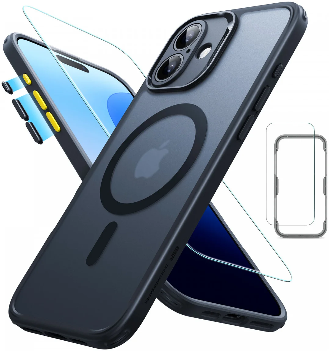 ESR Classic Pro iPhone 16 Plus Hoesje MagSafe + Tempered Glass Frosted Zwart afbeelding 1
