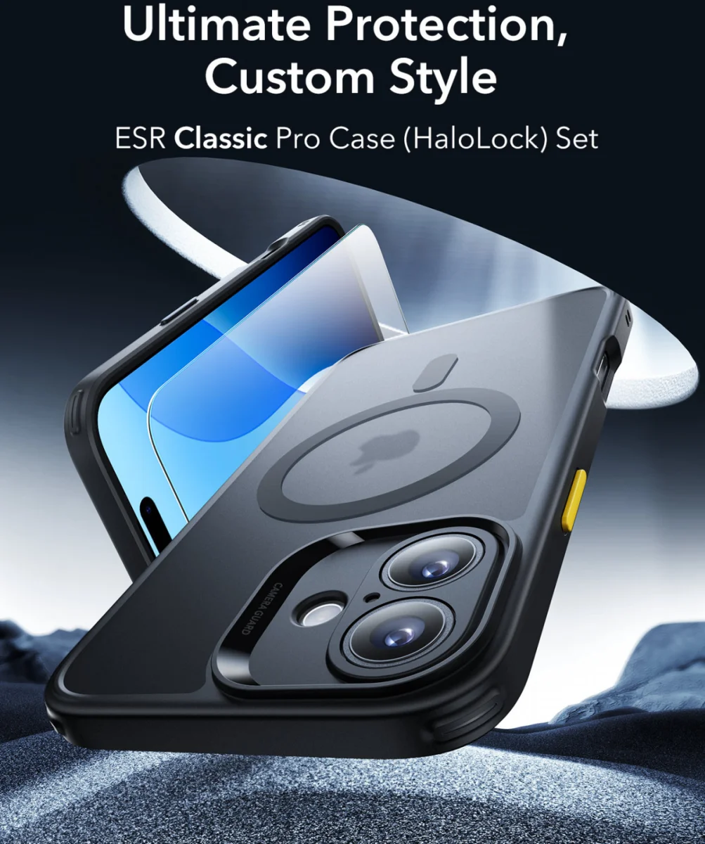 ESR Classic Pro iPhone 16 Plus Hoesje MagSafe + Tempered Glass Frosted Zwart afbeelding 2