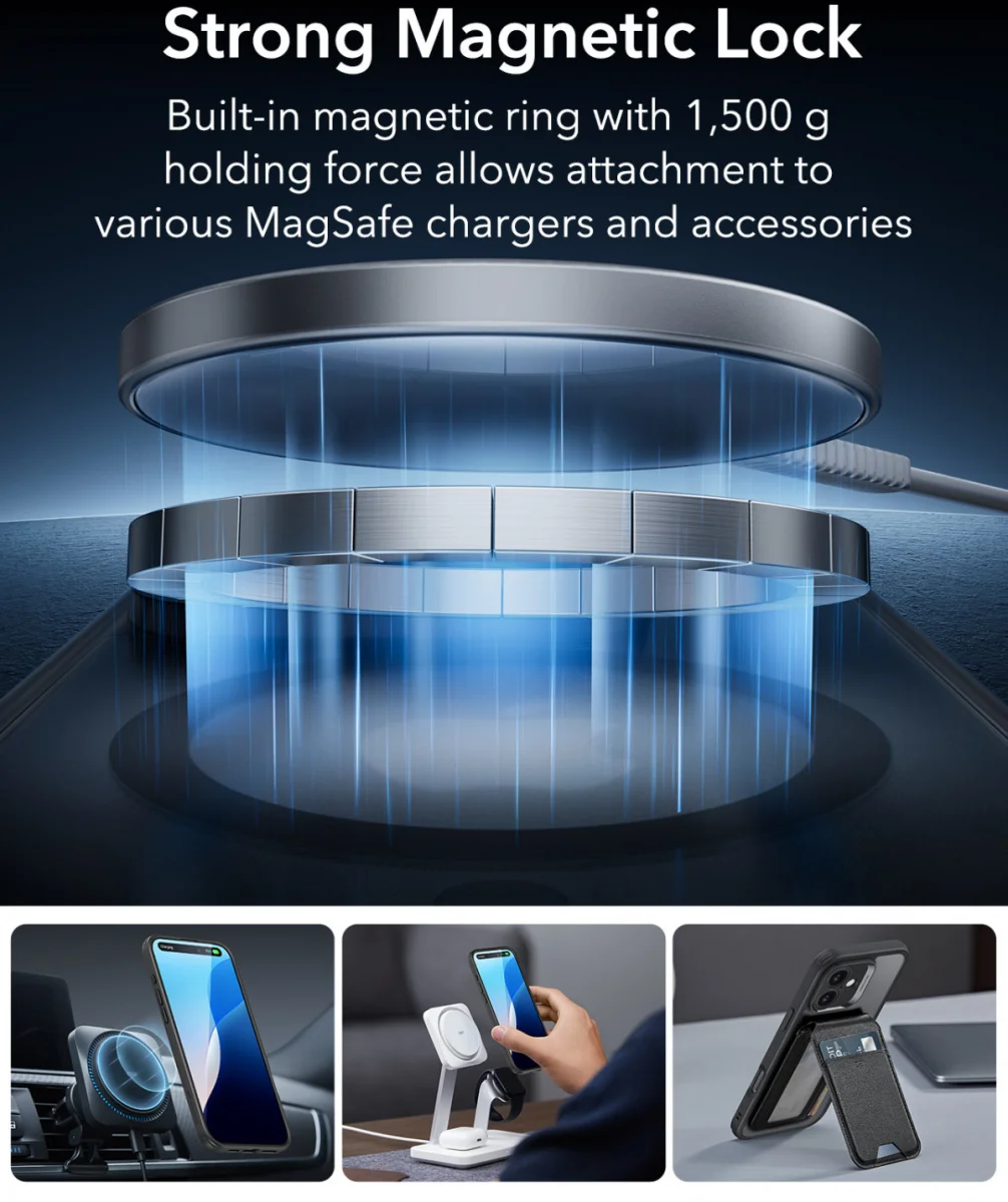 ESR Classic Pro iPhone 16 Plus Hoesje MagSafe + Tempered Glass Frosted Zwart afbeelding 8