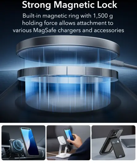 ESR Classic Pro iPhone 16 Plus Hoesje MagSafe + Tempered Glass Frosted Zwart afbeelding 8