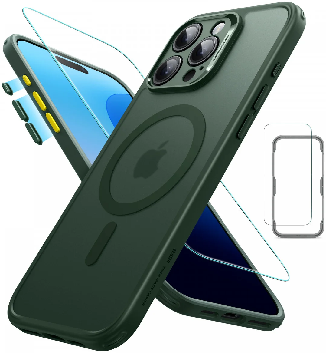ESR Classic Pro iPhone 16 Pro Max Hoesje MagSafe + Tempered Glass Frosted Groen afbeelding 1