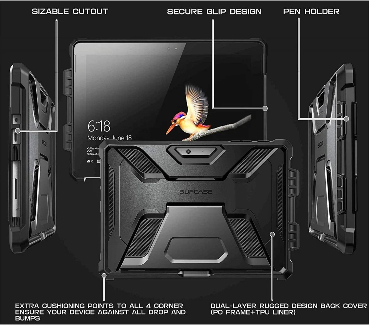 SUPCASE UB Pro Microsoft Surface Go Hoes Full Protect Kickstand Zwart afbeelding 7
