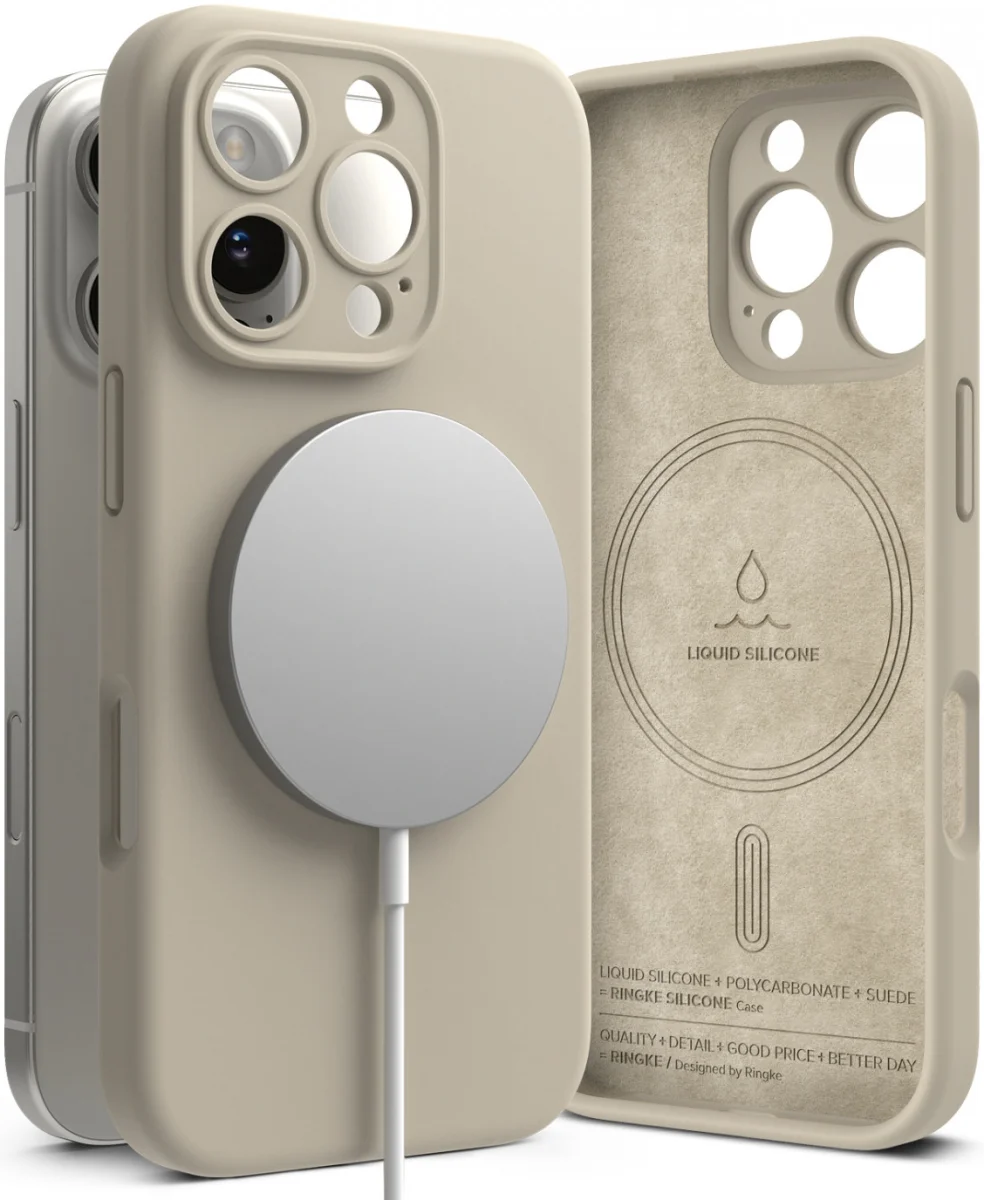 Ringke Silicone Apple iPhone 16 Pro Hoesje MagSafe Back Cover Beige afbeelding 2