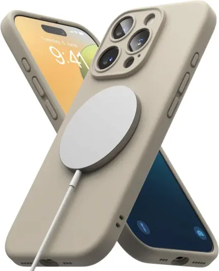 Ringke Silicone Apple iPhone 16 Pro Hoesje MagSafe Back Cover Beige afbeelding 1