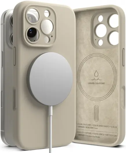 Ringke Silicone Apple iPhone 16 Pro Hoesje MagSafe Back Cover Beige afbeelding 2