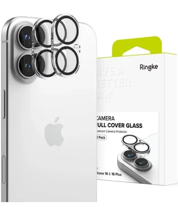 Ringke Full Cover Glass iPhone 16 / 16 Plus Camera Protector Glas (2-Pack) Screen Protectors