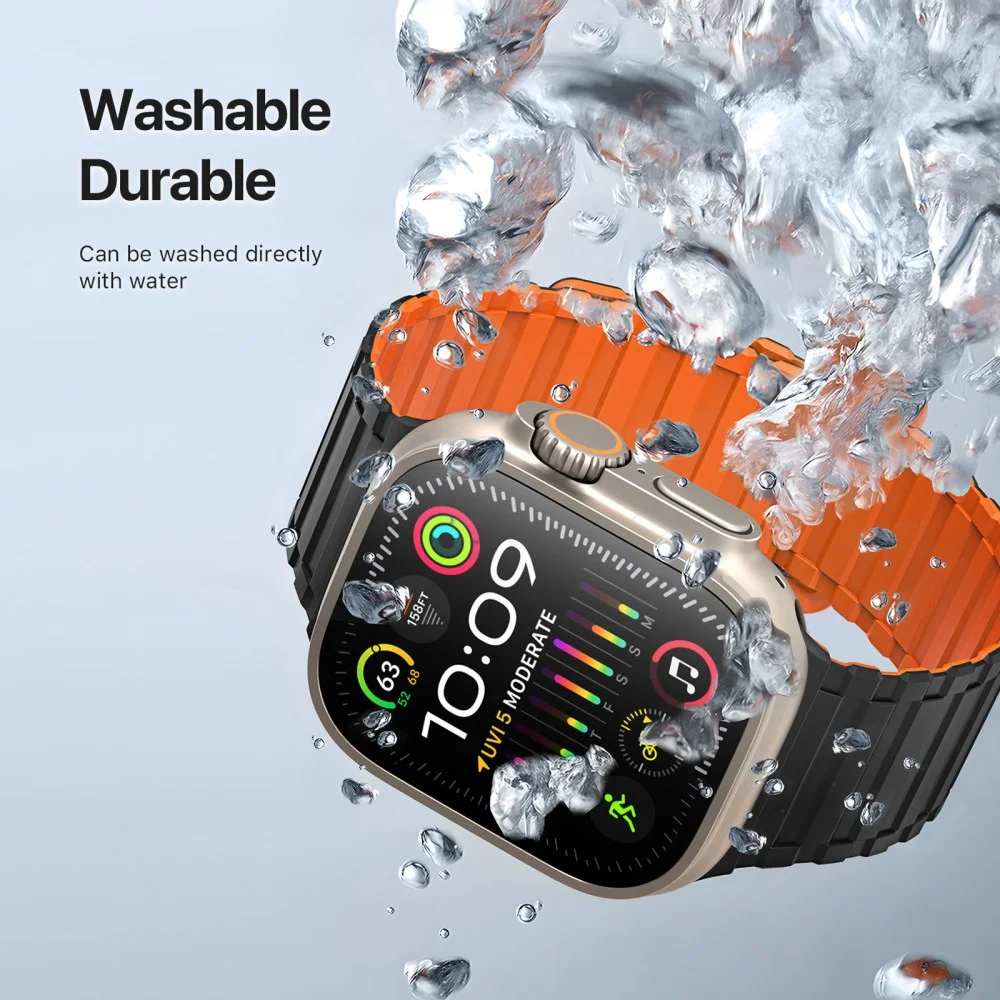 Dux Ducis - Apple Watch 1-10/SE/Ultra Bandje - 49/46/45/44/42MM - Zwart Oranje afbeelding 4