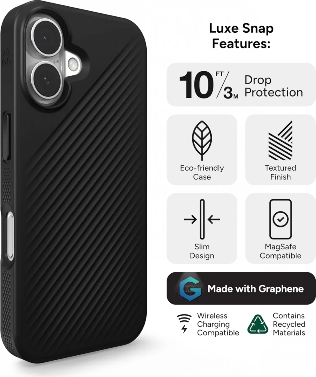 ZAGG Luxe Snap Apple iPhone 16 Hoesje MagSafe Back Cover Zwart afbeelding 4